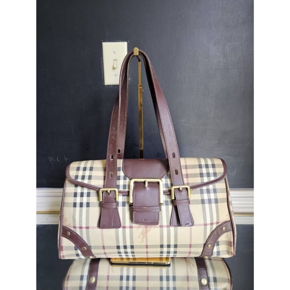 Authentic Burberry Haymarket Check Coated Canvas and Leather Flap Handba… - Picture 1 of 11